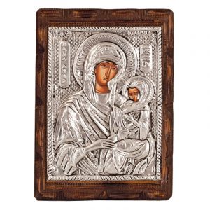 Icon solid wood 19x24 metallic silver plated unchanged (choice of Saint)